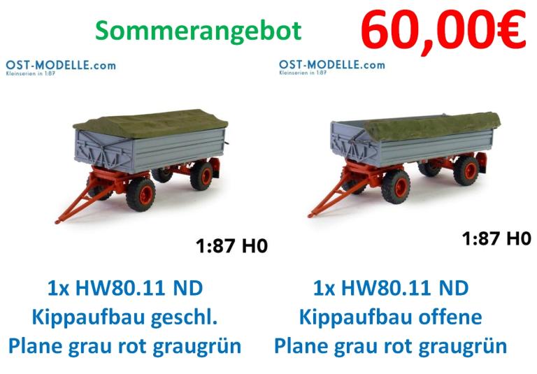 Set 1 Stück HW 80.11 ND Kippaufbau mit offener Plane + 1 Stück HW 80.11 ND Kippaufbau mit geschlossene Plane